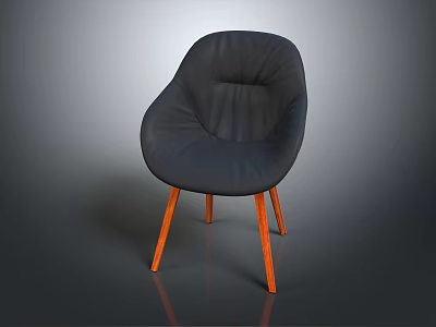 Modern Black Leather Chair with Orange Wooden Legs and Curved Stylish Design 3d model