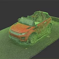 Red Convertible Toy Car With Steering Wheel Inspired By Land Rover On Green Mossy Ground