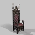 Gothic Armchair With Intricate Carvings High Back Pointed Finials And Burgundy Tufted Seat