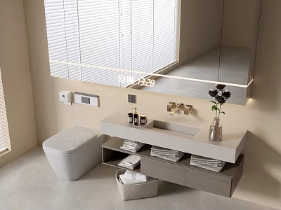 Modern Bathroom Cabinet With LED Mirror Marble Countertop And Storage Shelves 3d model