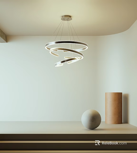 Modern Minimalist Interior With Multi Ring Circular Chandelier And Decorative Sphere 3d model