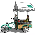 White Canopy Structure With Green Frames For Mobile Fruit Vegetable Bicycle Stall 3d model