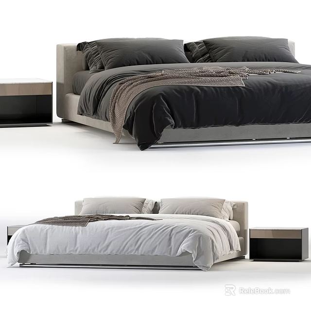 Modern Double Bed Design With Neutral Tones Bedside Tables And Soft Blanket 3d model 
