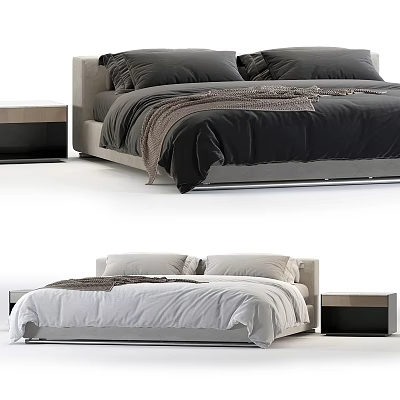 Modern Double Bed Design With Neutral Tones Bedside Tables And Soft Blanket 3d model
