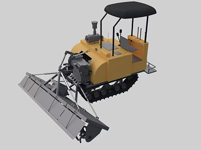 Yellow Heavy Duty Tracked Agricultural Equipment With Front Blade And Operator Cab 3d model