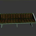 Brown Cushioned Striped Bench With Silver Metal Frame For Modern Interior Design