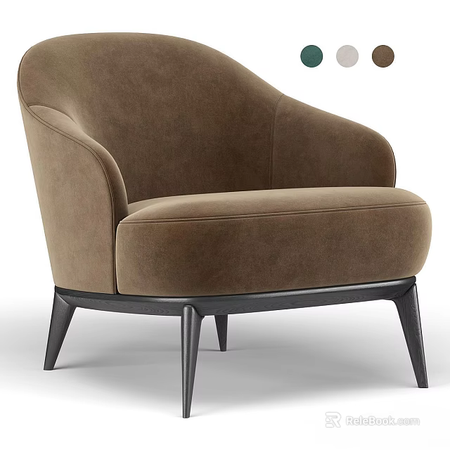 Brown Velvet Leisure Chair With Armrests And Black Modern Slim Legs 3d model 