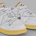 White Sneakers With Silver Swoosh Logo Yellow Sole And Orange Tongue Accents