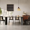 Modern Dining Table Set With Chairs Pendant Light Wall Art And Potted Plant