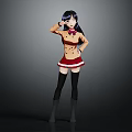 3D Anime Character Model Wearing Red Bow Brown Top Red Skirt And Black Thigh Highs