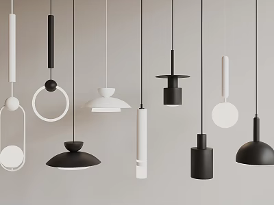 Modern Minimalist Pendant Lights With Various Black And White Designs For Interior Decor 3d model