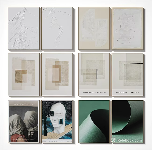 Diverse Art Prints Collection Featuring Abstract Geometric And Portrait Designs For Wall Decor 3d model 