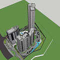 Modern High Rise Hotel Building With Glass Curtain Walls Entrance Area And Landscaping