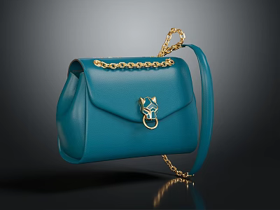 Stylish Turquoise Handbag With Gold Chain Strap And Decorative Metal Clasp 3d model