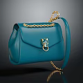 Stylish Turquoise Handbag With Gold Chain Strap And Decorative Metal Clasp