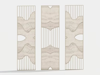 Modern Decorative Room Divider With Geometric Patterns And Natural Textured Panels 3d model