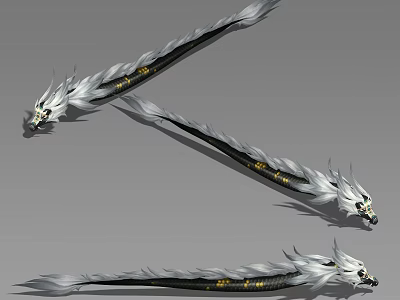 Silver And Black Dragon Head Staffs With Golden Accents And Long Decorative Design 3d model