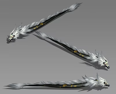 Silver And Black Dragon Head Staffs With Golden Accents And Long Decorative Design 3d model