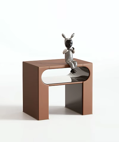 Modern Brown Bedside Table with Black White Stripe Doll on Top 3d model