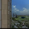 Aerial Planning View Of Modern City With High Rise Buildings Green Spaces And Lake