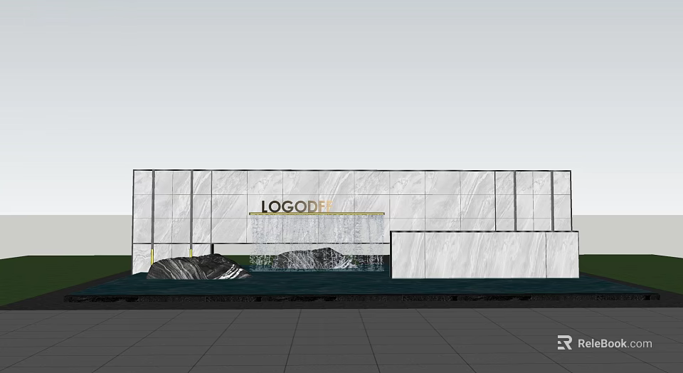 Modern Landscape Feature Wall With Marble Panel Logo And Water Decorative Base 3d model