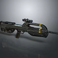 Futuristic Sci-Fi Rifle With Scope Yellow Stripes Black Design And Ergonomic Grip