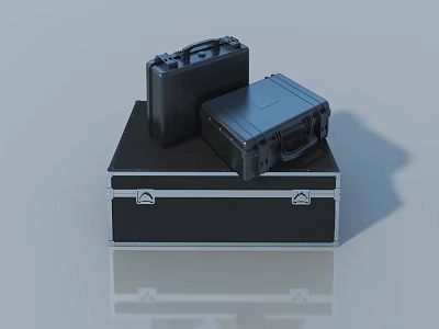Black Side Hung Door Storage Cases Stacked with Silver Latches and Metal Frames 3d model