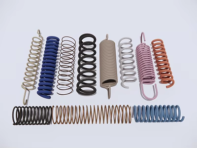 Assorted Metal Springs In Various Colors And Different Coil Shapes 3d model