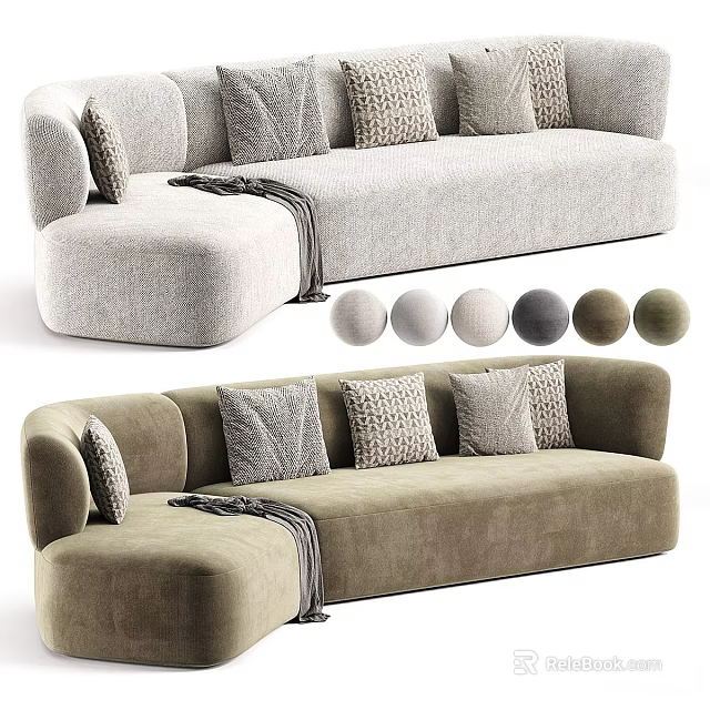 Stylish Curved Multi Seater Living Room Fabric Sofa With Decorative Pillows And Multiple Color Options 3d model 