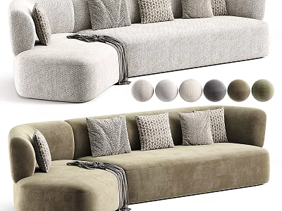 Stylish Curved Multi Seater Living Room Fabric Sofa With Decorative Pillows And Multiple Color Options 3d model