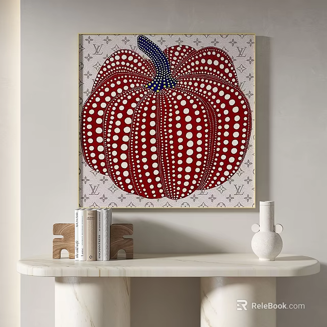 Abstract Red Pumpkin Shaped Wall Painting With White Polka Dot Patterns 3d model