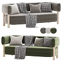 Comfortable Velvet Multi Seater Sofa with Pillows Plaid Blanket Green Light Gray Three Color Options