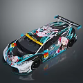 Race Car With Anime Girl Graphics Blue White Color Scheme And Rear Spoiler