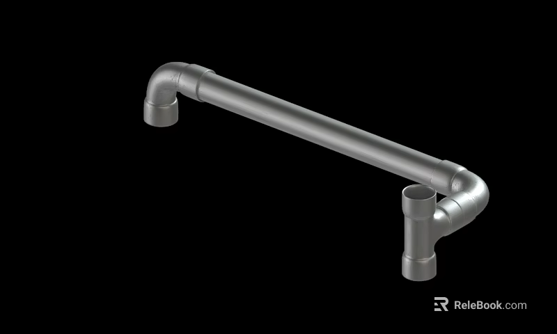 Silver Metal Curved Pipe Structure With Connecting Fittings And Industrial Design 3d model 
