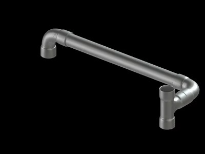 Silver Metal Curved Pipe Structure With Connecting Fittings And Industrial Design 3d model