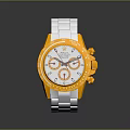 Luxury Chronograph Watch With Gold Case Blue Metal Strap And Orange Accented White Dial