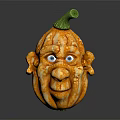 Anthropomorphic Pumpkin Character With Expressive Blue Eyes Facial Features And Green Stem