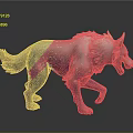 3D Wolf Model With White Gray Fur Red Eyes Open Mouth Dynamic Walking Pose