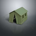 Green Canvas Camping Tent With Windows Door And Guy Ropes Setup 3d model