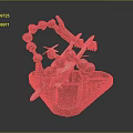 3D Robotic Creature Model With Mechanical Arm Chain Parts And Aircraft On Base