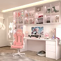 Modern Pink Computer Workstation With Anime Monitor Keyboard And Headphones