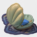 Cartoon Scene Featuring Open Shell With Blue Cushion On Patterned Mat