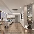 Modern Beauty and Hair Salon Interior With Reception Desk Product Shelves And Lighting Fixtures