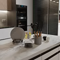 Luxury Modern Kitchen Interior With Marble Countertop Open Design And Kitchen Utensils