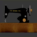 Vintage Sewing Machine On Wooden Base With Classic Design And Metal Parts