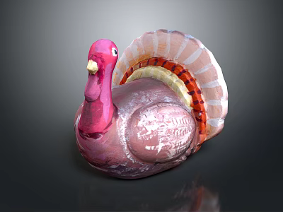Vibrant Pink Turkey Figurine With Colored Feathers For Home Decor 3d model