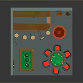 Stylish Game Room Interior With Bar Counter Stools Green Poker Table And Dartboard