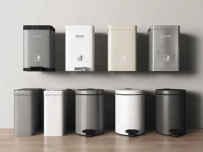 Modern Household Trash Bins With Wall Mounted And Pedal Designs In Various Colors 3d model