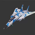 Blue And White Camouflage Fighter Jet Model With Transparent Canopy On Dark Background