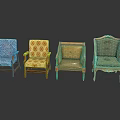 Four Different Armchairs With Various Colors Patterns And Unique Design Styles